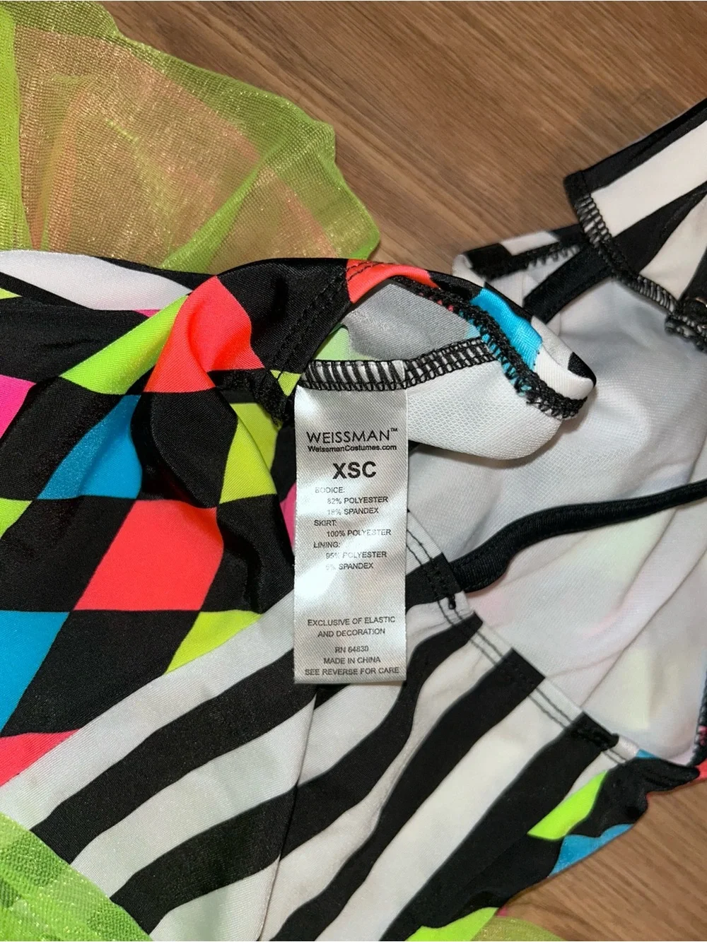 Weissman Neon Harlequin & Stripe Tutu Costume - Green Pink Black